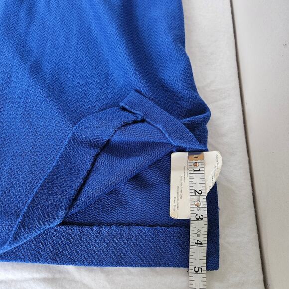 St. John Royal Blue Sheath Dress Size 14 Wool Blend Faux Wrap Cap Sleeves Mature - Picture 6 of 8